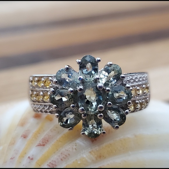Prasiolite & Yellow Topaz 925 Sterling Silver Ring Size 8 - Picture 2 of 16